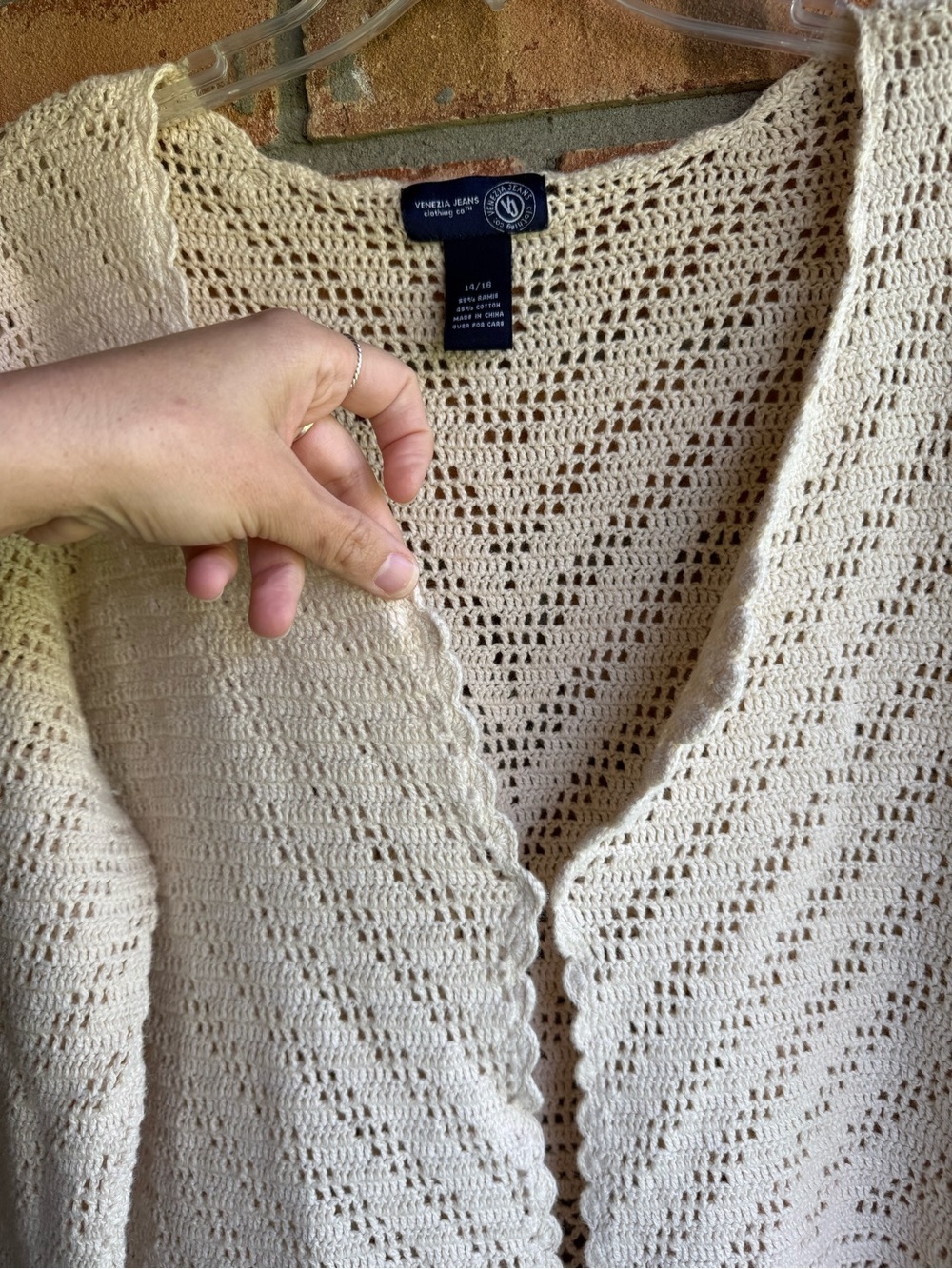 Vintage Y2K Venezia Jeans Cream Crochet Knit Openwork Cardigan 1X Cottage Boho - Picture 3 of 6